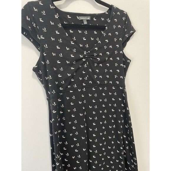 Toad&Co Women’s Rosemarie Dress size M Black Print V-Neck Cap Sleeve Jersey - Picture 2 of 7